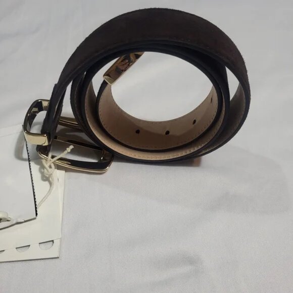 KHAITE Dark Brown Suede Belt with Gold Buckle. # K2 main image 13